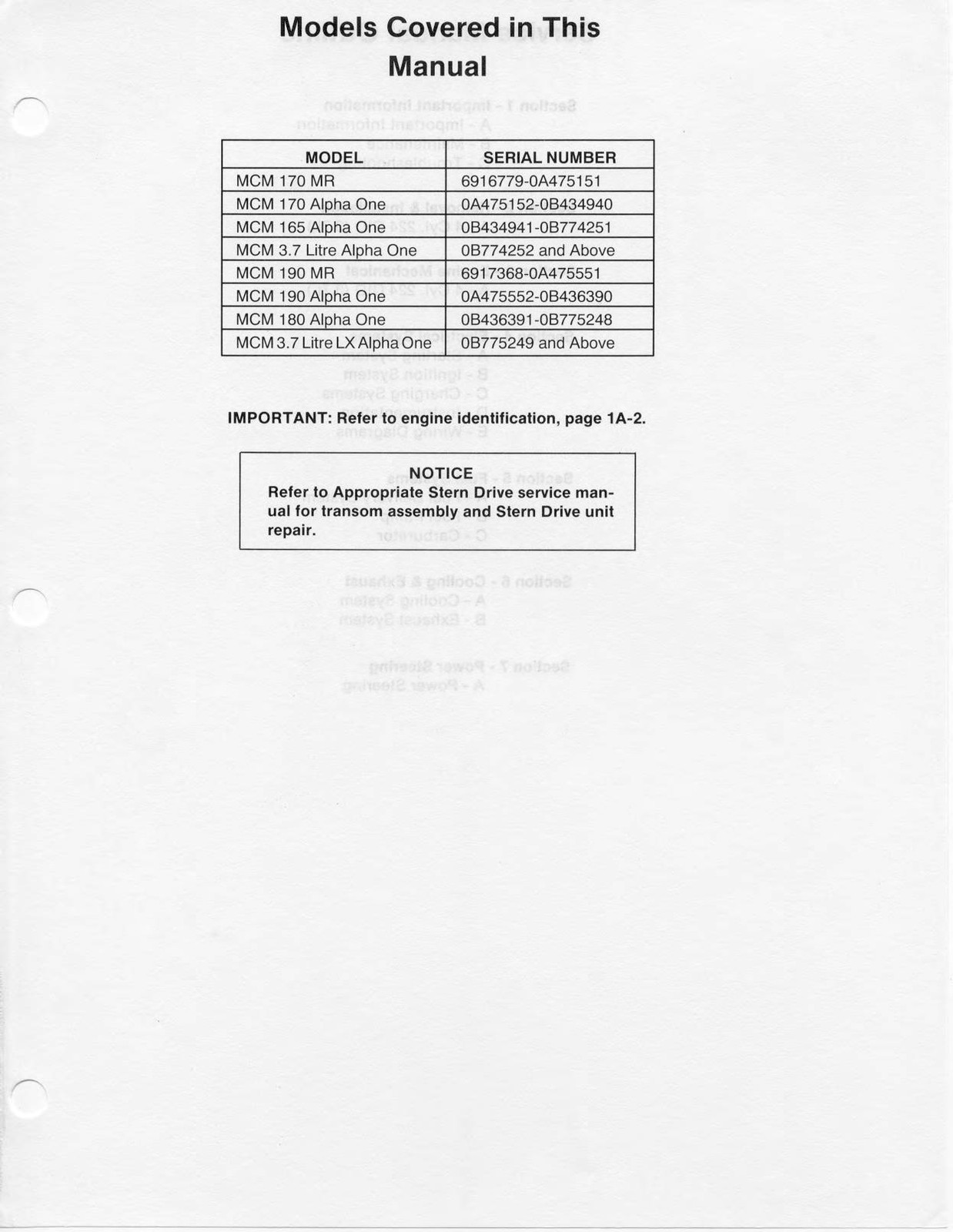 MERCURY Mercruiser NO. 8 SERVICE MANUAL Marine 4 CYL, BINDER, TOUGH FRONT & BACK