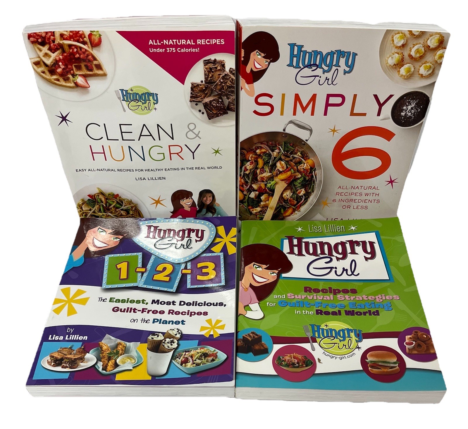 Lot of 4 Hungry Girl Cookbooks by Lisa Lillien Clean & Hungry, Simply 6, 1-2-3