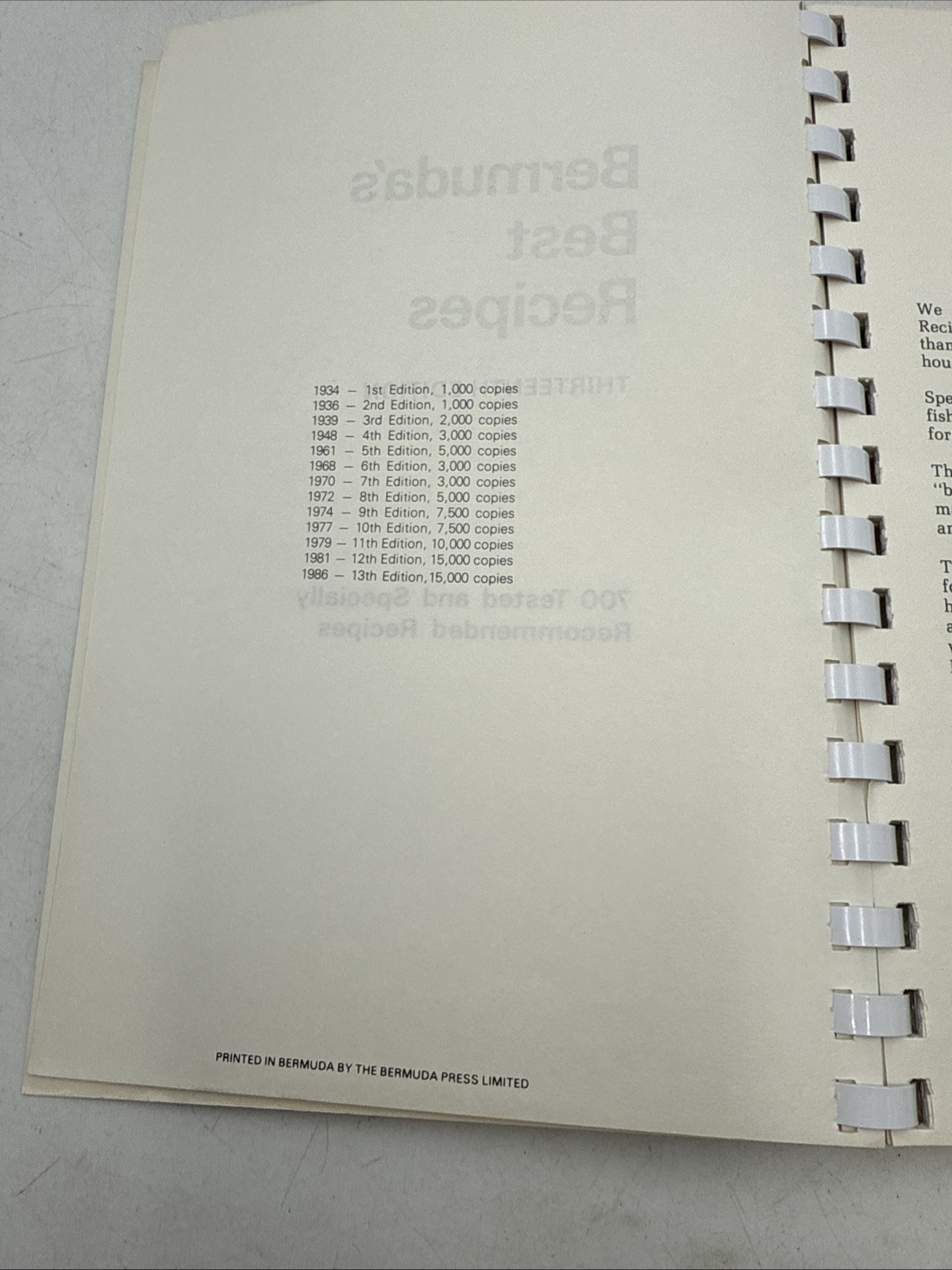 Bermuda’s Best Recipes 1986 13th Edition Spiral Bound 194 Pages 700 Recipes