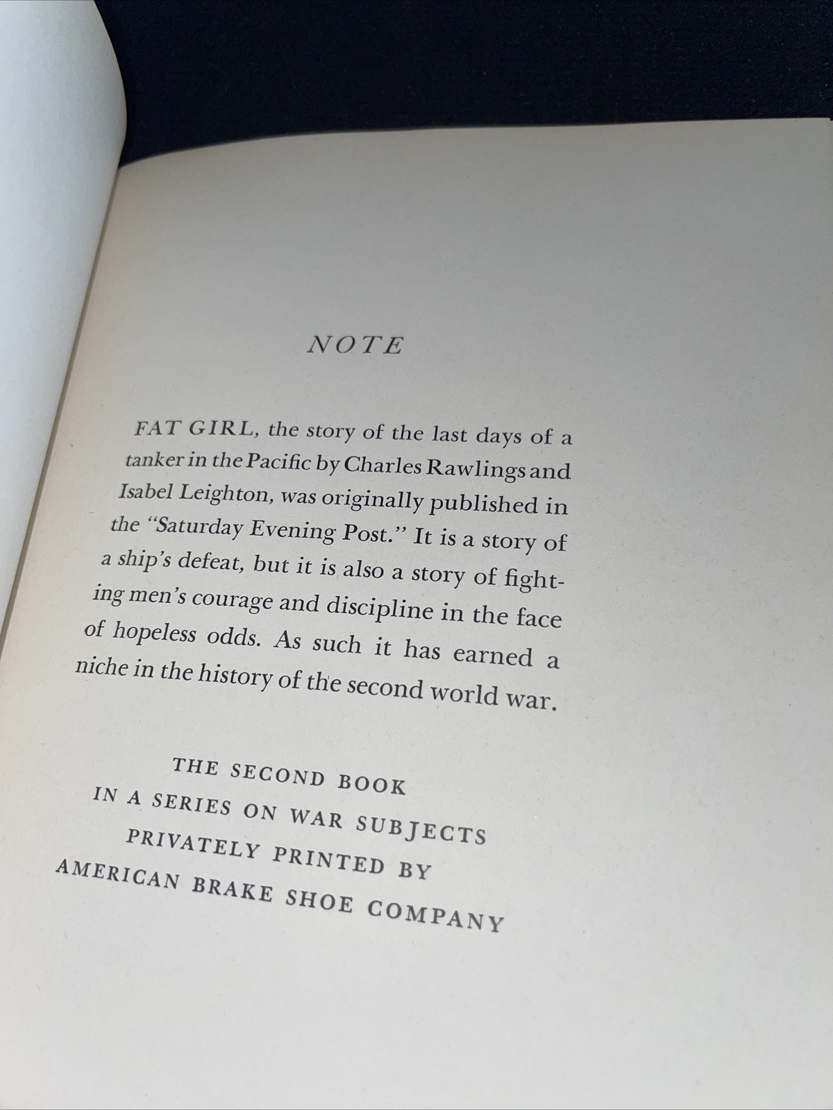 Rare WWII book – U.S.S. Neosho – Fat Girl – HC – 1943 – privately printed