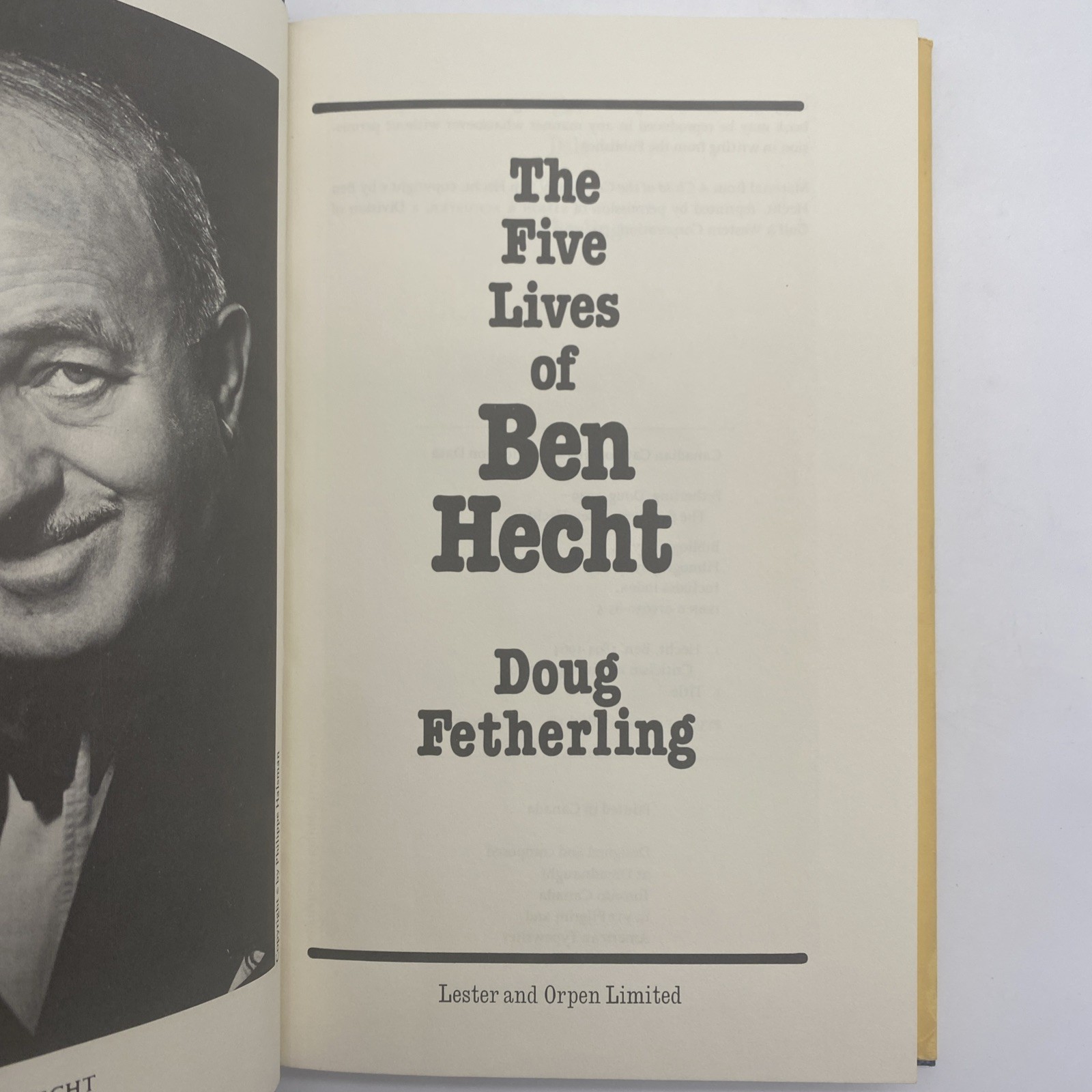 The Five Lives Of Ben Hecht By Doug Fetherling 1977 Hardcover With Dust Jacket