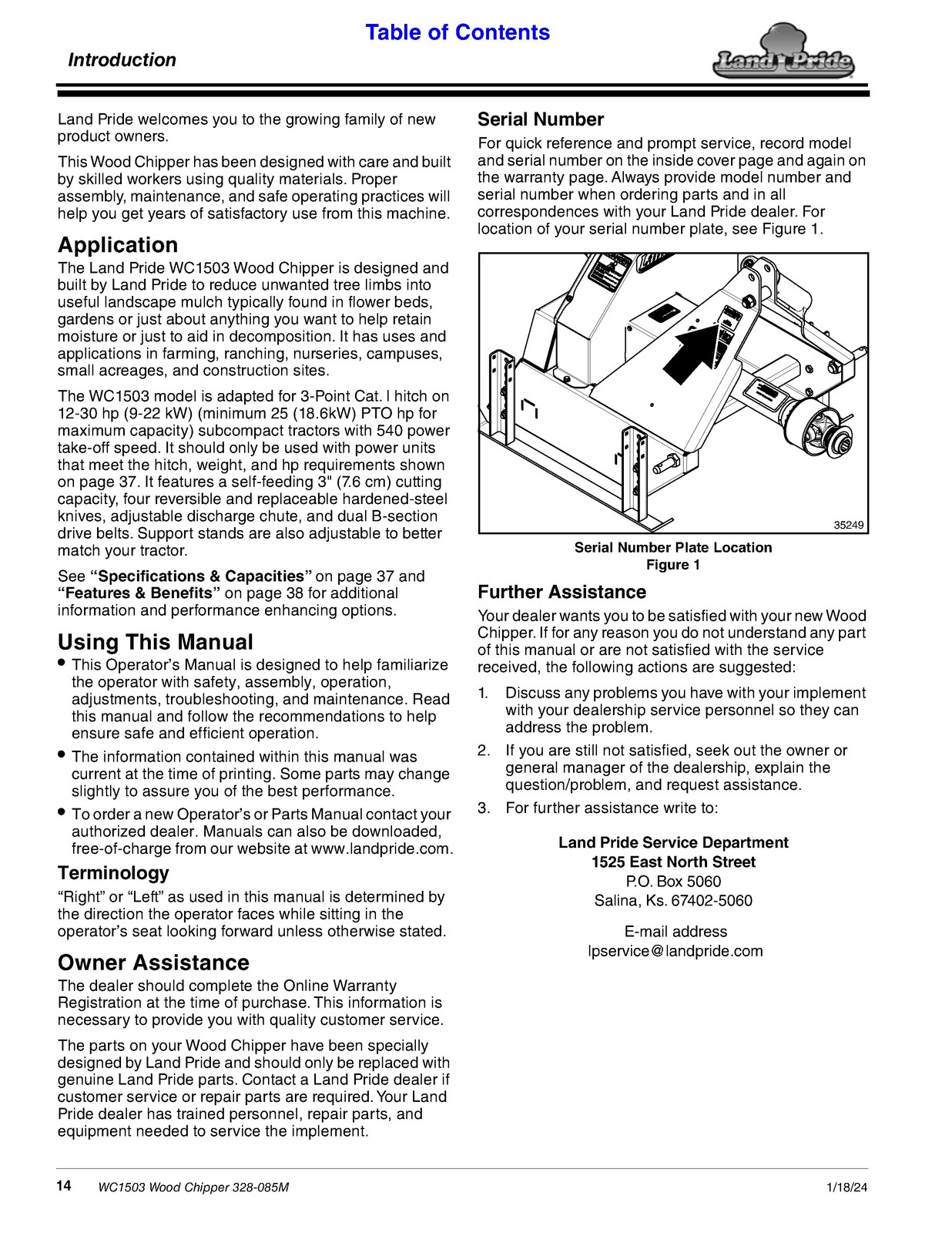 LAND PRIDE WC1503 Wood Chippers Operators Manual – WIRE BOUND – TOUGH COVERS