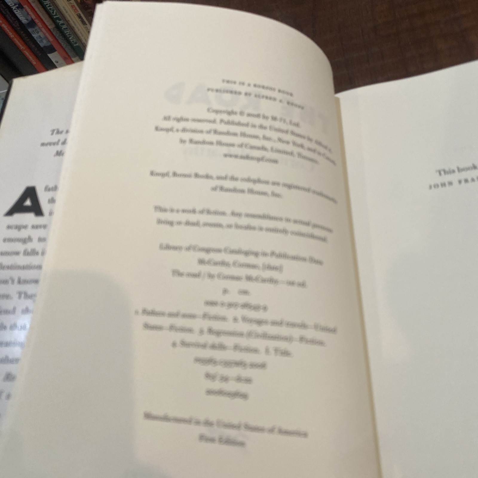 The Road, Cormac McCarthy, 2006, Knopf Hardcover, First Edition Printing