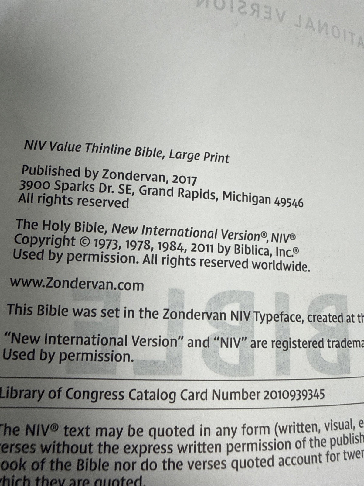 The Holy Bible Thinline NIV New International Version Large Print pink leather