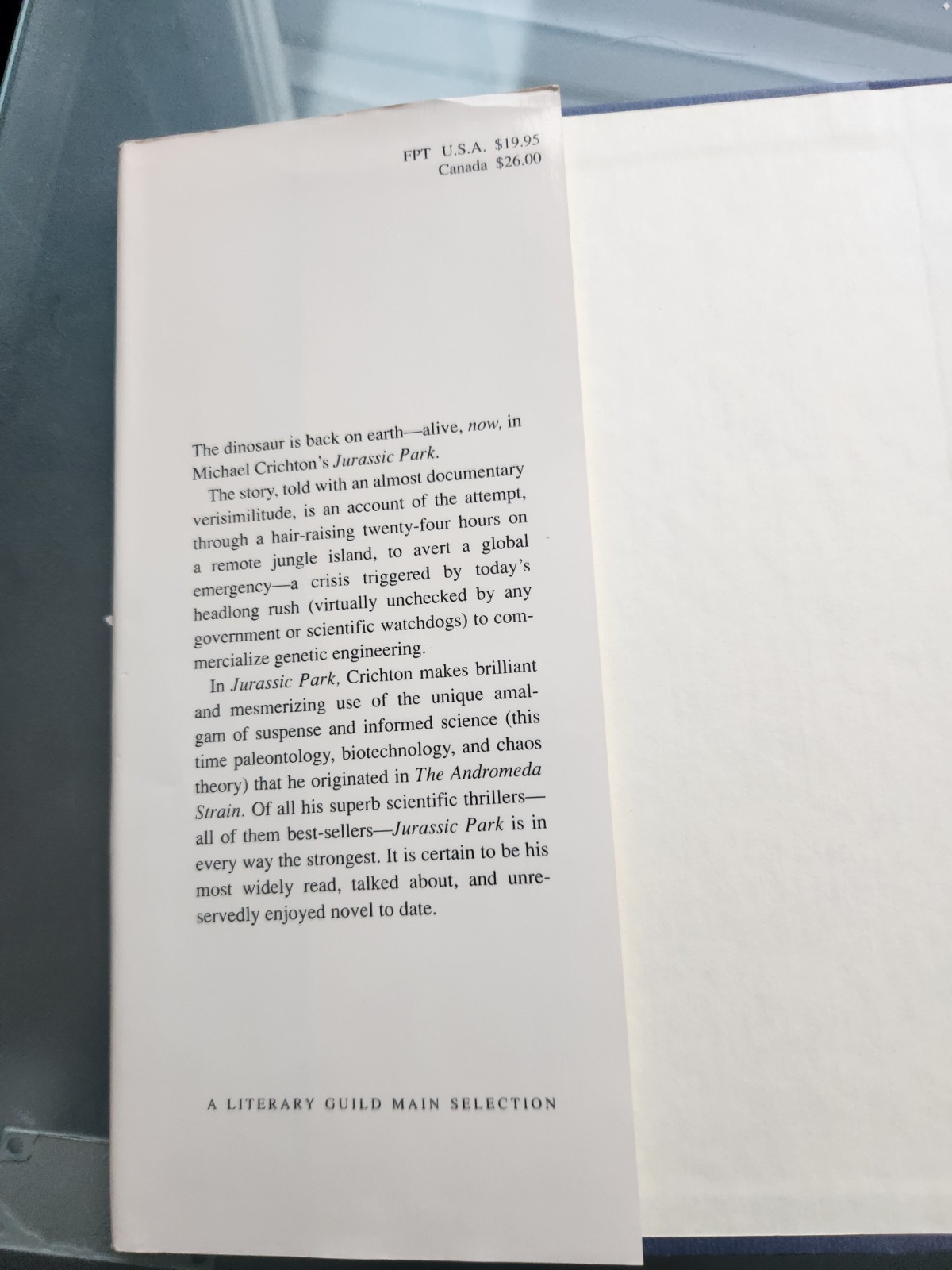 Jurassic Park by Michael Crichton First Trade Edition First Printing 1990 HCDJ