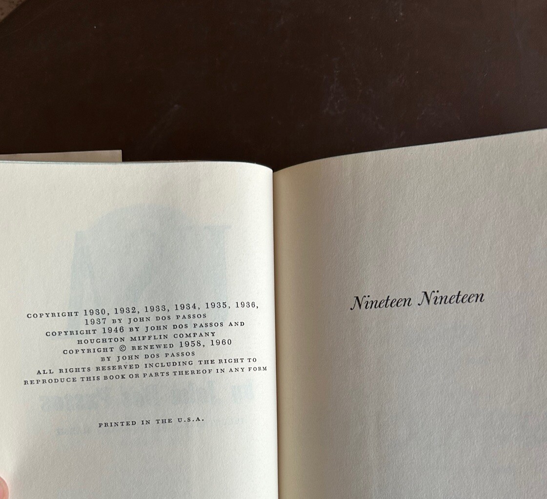 USA Trilogy by John Dos Passos; The 42nd Parallel; 1919; The Big Money 1960 HCDC