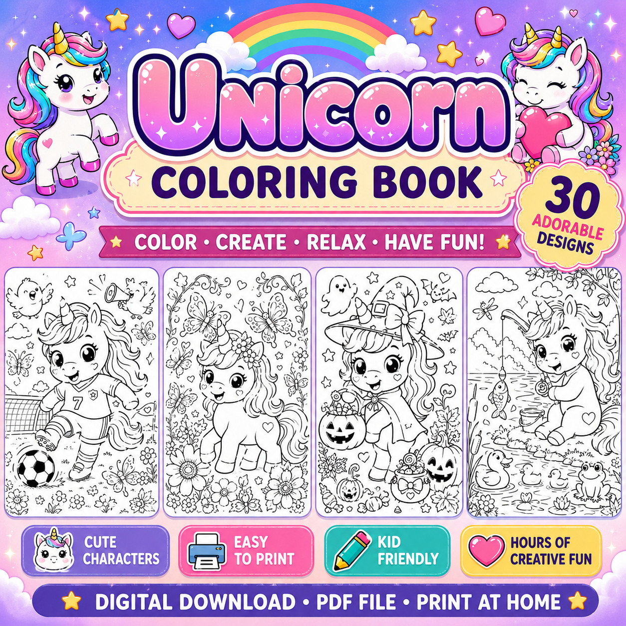DIGITAL CONTEN – Unicorn Coloring Book: For Kids Ages 4-8 PRINTABLE