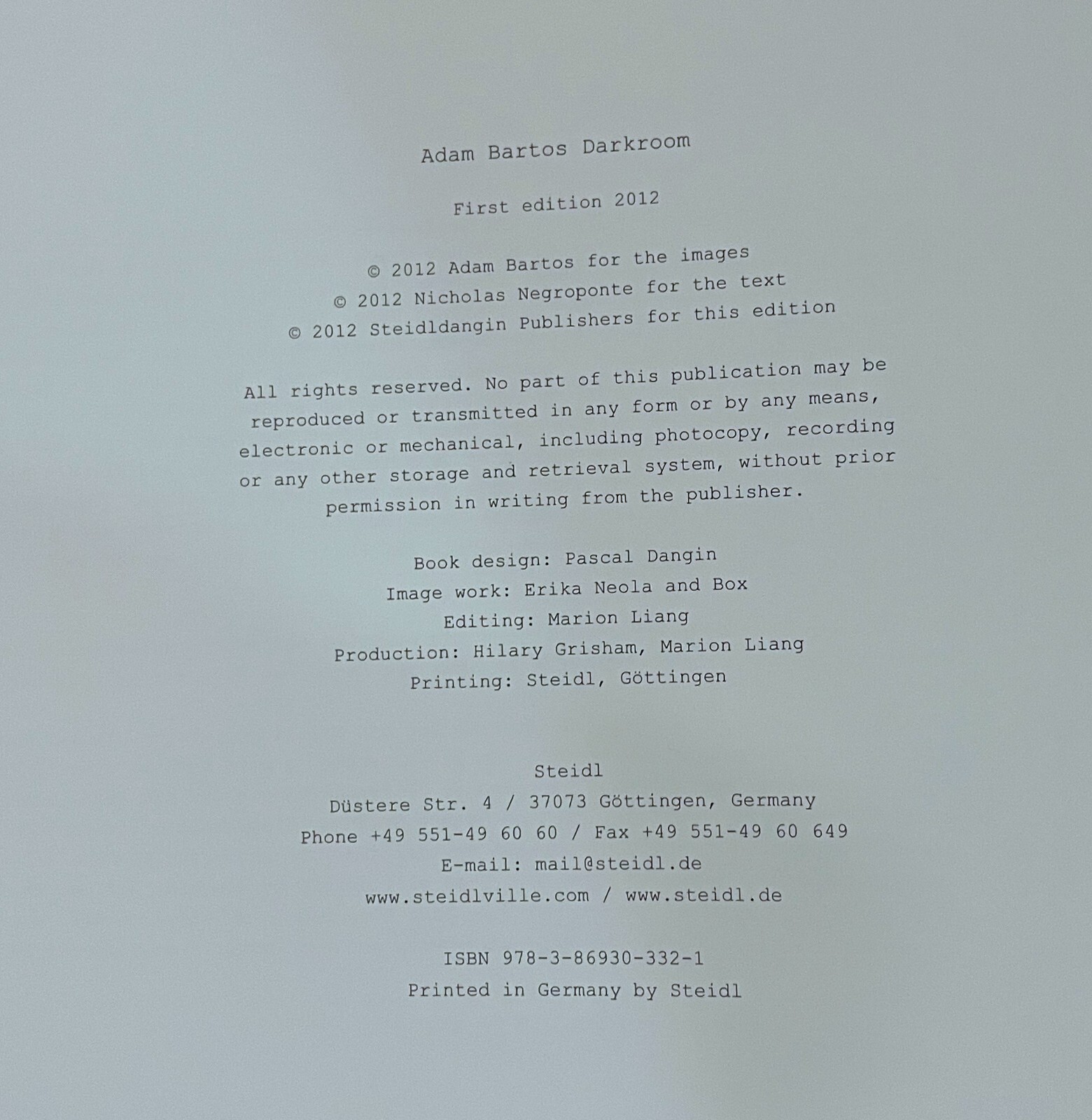 ADAM BARTOS: DARKROOM – 1st EDITION – 2012 – HARDCOVER – PUBLISHED BY STEIDL
