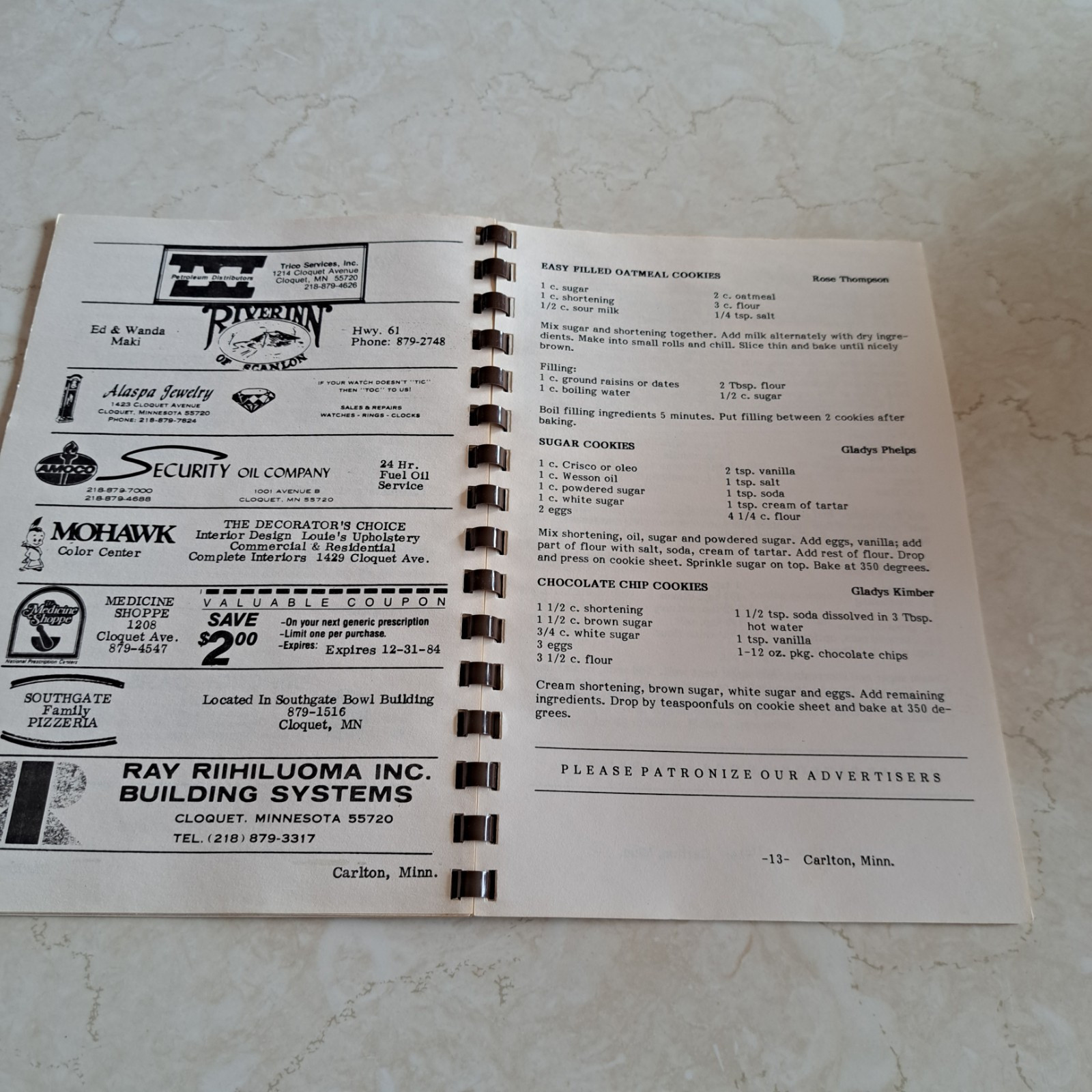 Cherished Recipes CARLTON MN NURSING HOME PINEVIEW APPARTMENTS COOKBOOK