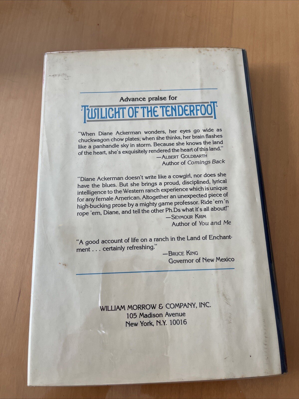 TWILIGHT OF THE TENDERFOOT: A WESTERN MEMOIR By Diane Ackerman 1st Edition 1980