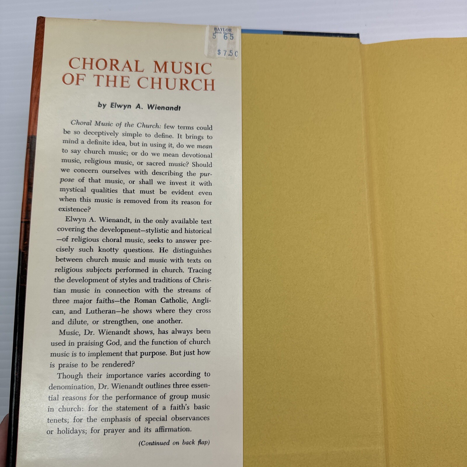 Choral Music of the Church Elwyn A. Wienandt 1965 Hardcover The Free Press