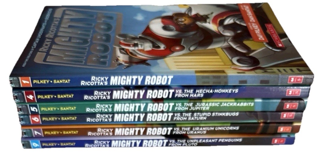Lot of 6 Ricky Ricotta’s Mighty Robot PBs, Books 1 4 5 6 7 9 by Dav Pilkey