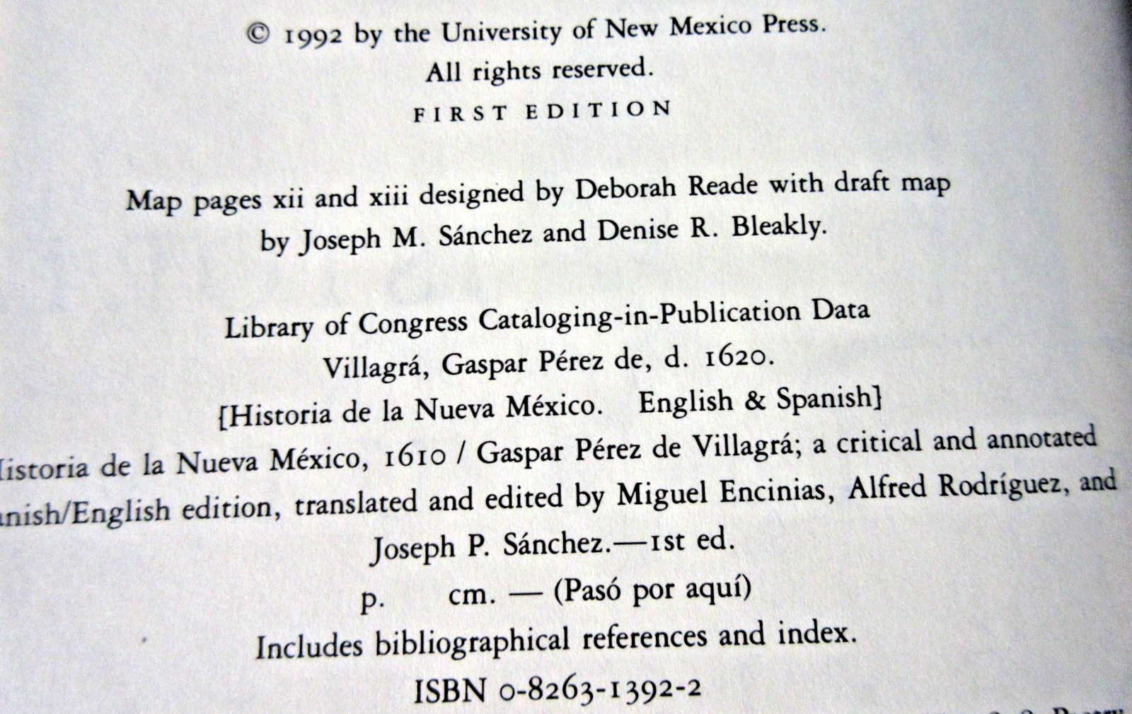 Historia De La Nueva Mexico, 1610 Gaspar Perez de Villagra Spa/Eng HC 1992