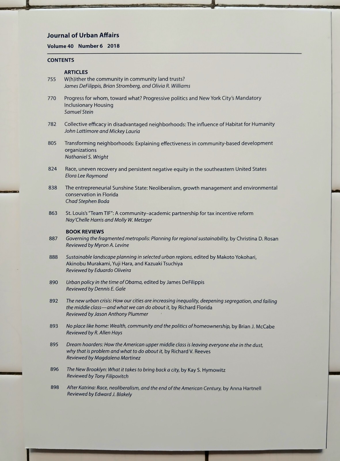 Journal Of Urban Affairs Volume 40 Numbers 3,4,6,7 In 2018 By Routledge Group