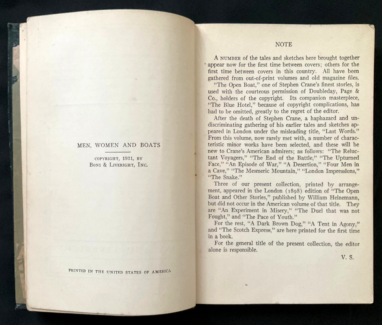 Men, Women And Boats, Stephen Crane (1921) Vintage Book