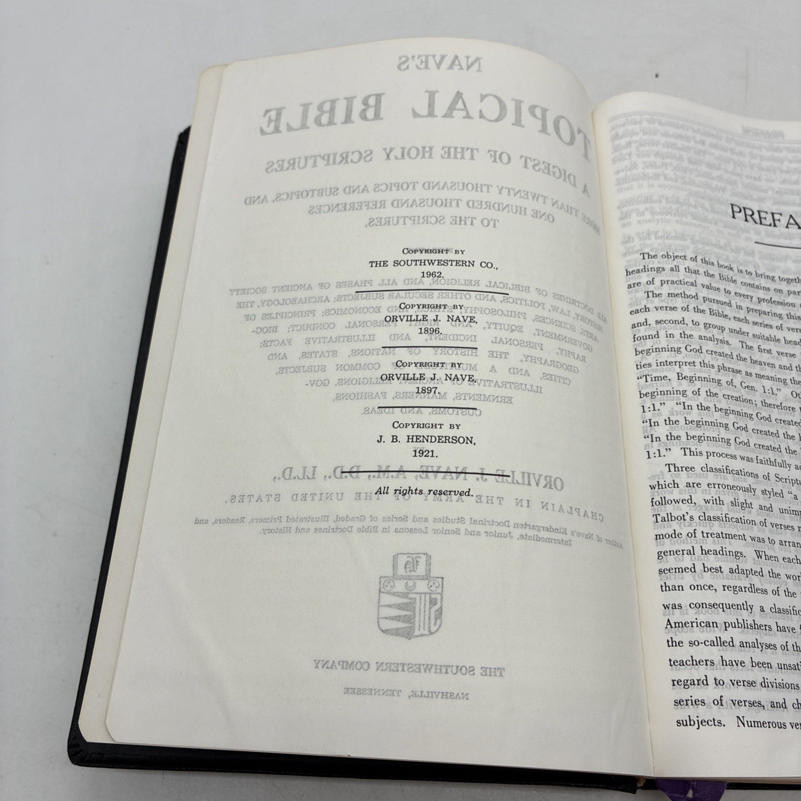Nave’s Topical Bible 1962, Southwestern, Indexed, Leather Very Good Condition