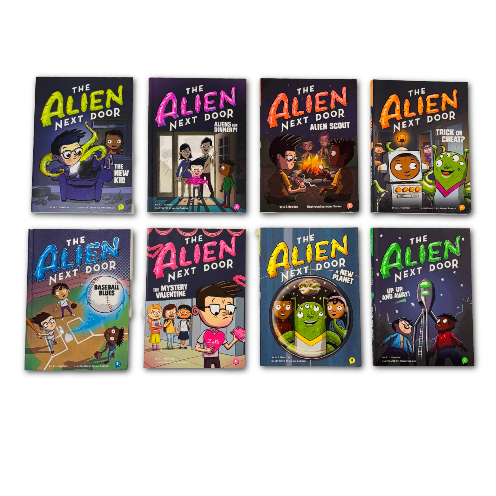 Alien Next Door Books 1-8 Complete Lot A.I. Newton Little Bee Chapter Books Set