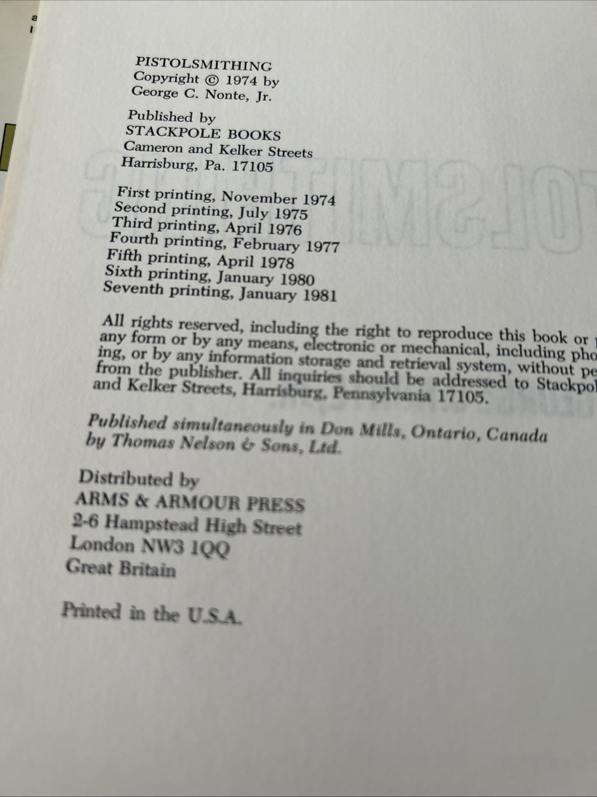 PISTOLSMITHING, 1981 BY GEORGE C NONTE JR, STACKPOLE BOOKS.
