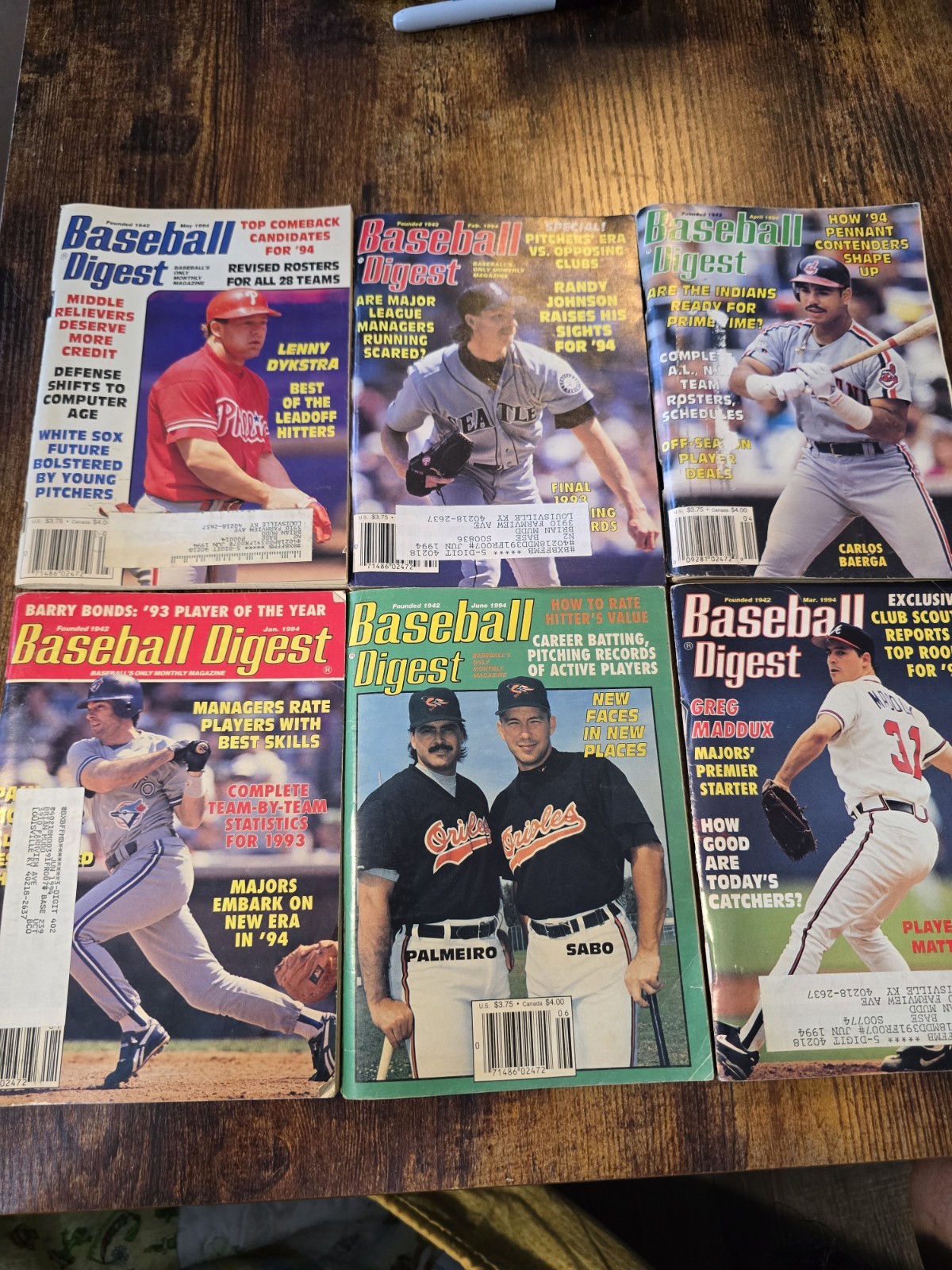 Lot Of 6 1994 Baseball Digest Various Conditions Mlb Sports Publication Vintage
