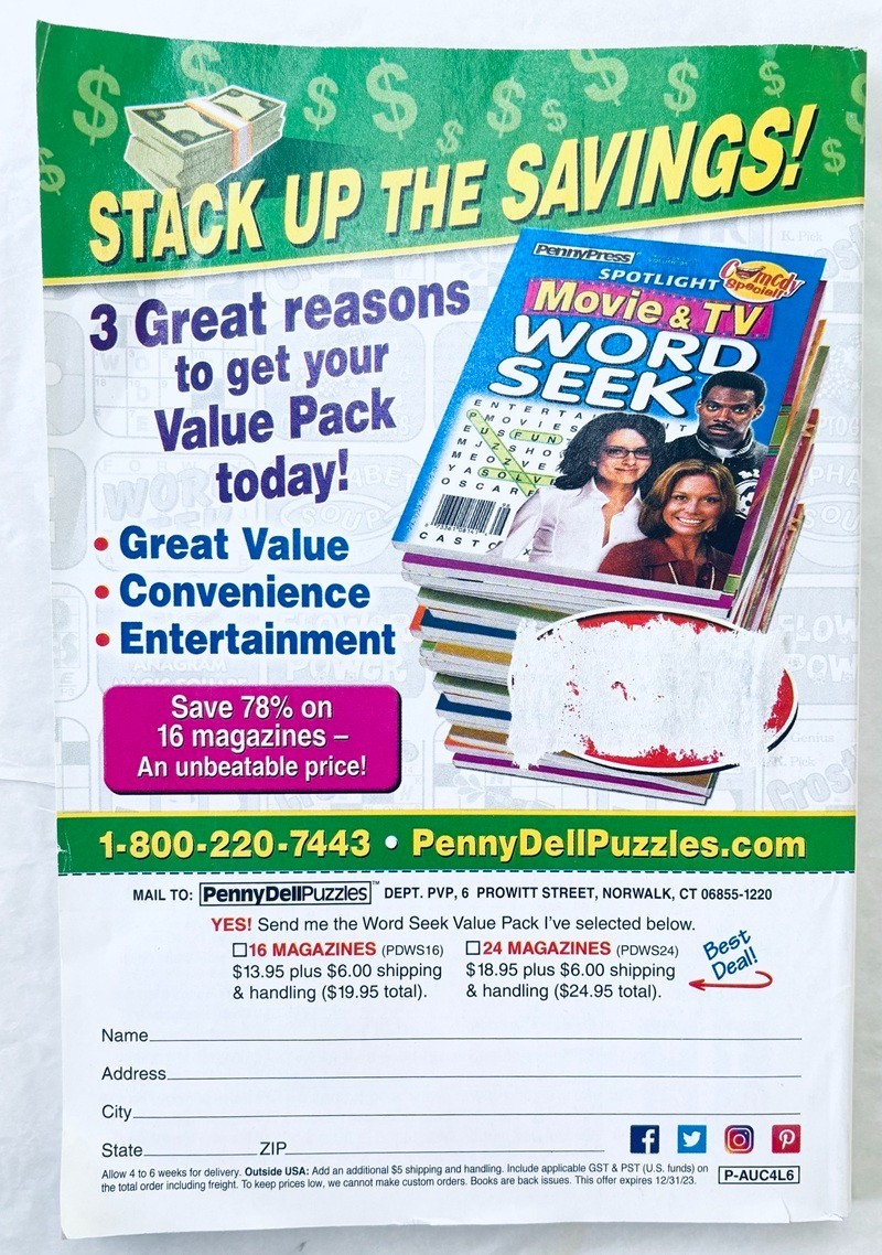 Lot of 4 Books – Word Seek/Word Search Puzzle – Penny Press/Dell – Bible, Number