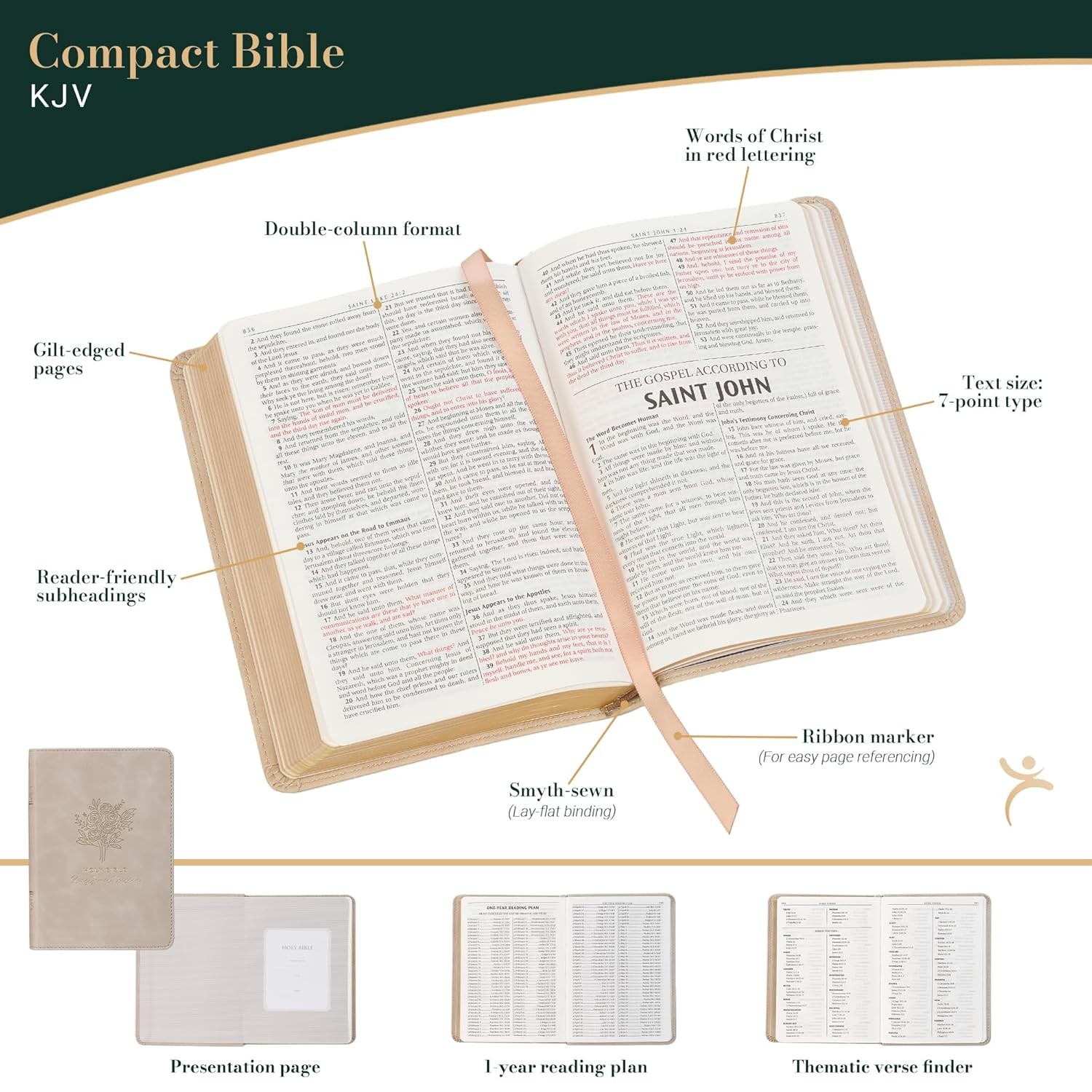 Holy Bible, Compact Vegan Leather Red Letter Edition – Ribbon Marker, King James