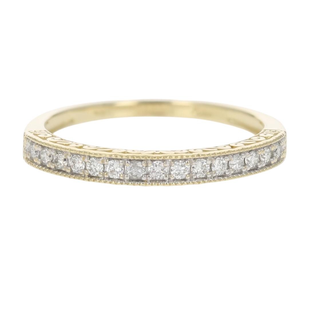 .19ctw Diamond Pavé Milgrain Scroll Wedding Band Ring 14k Yellow Gold Size 7.75