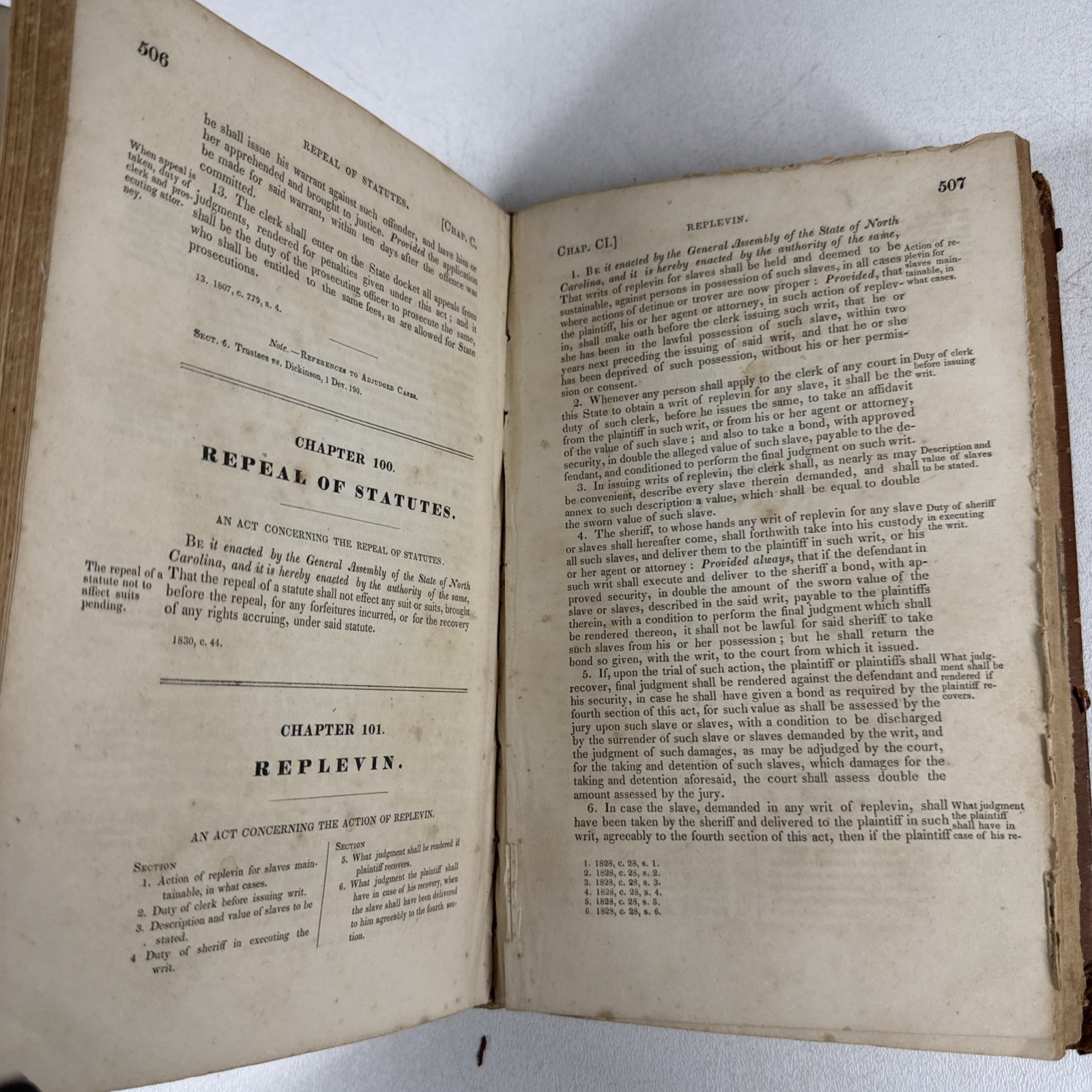 Revised Statutes of the State of North Carolina Vol 1 Leather HC Antique 1837
