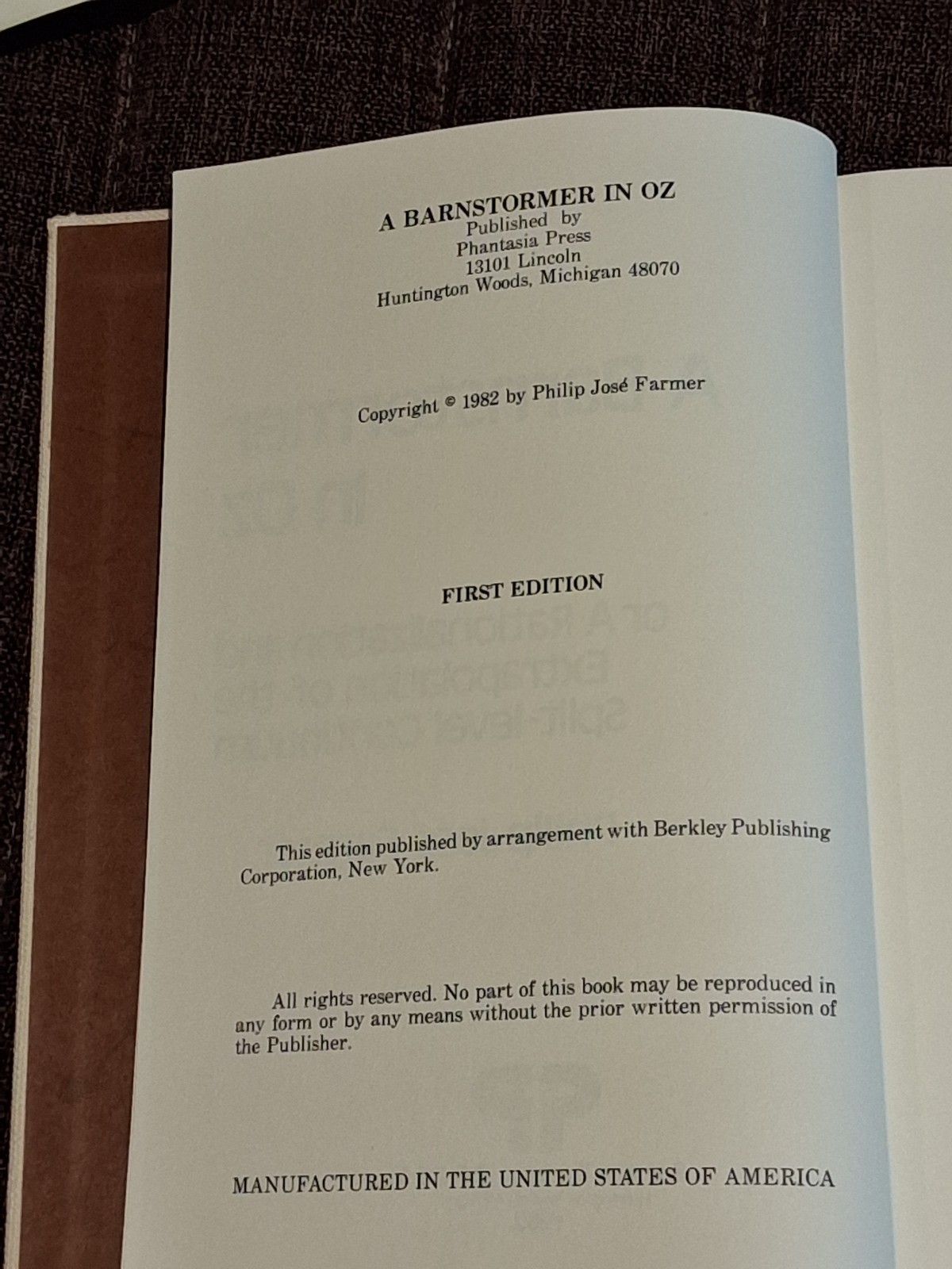 Philip Jose Farmer A barnstormer in Oz HBDJ 1st edition Phantasia Press