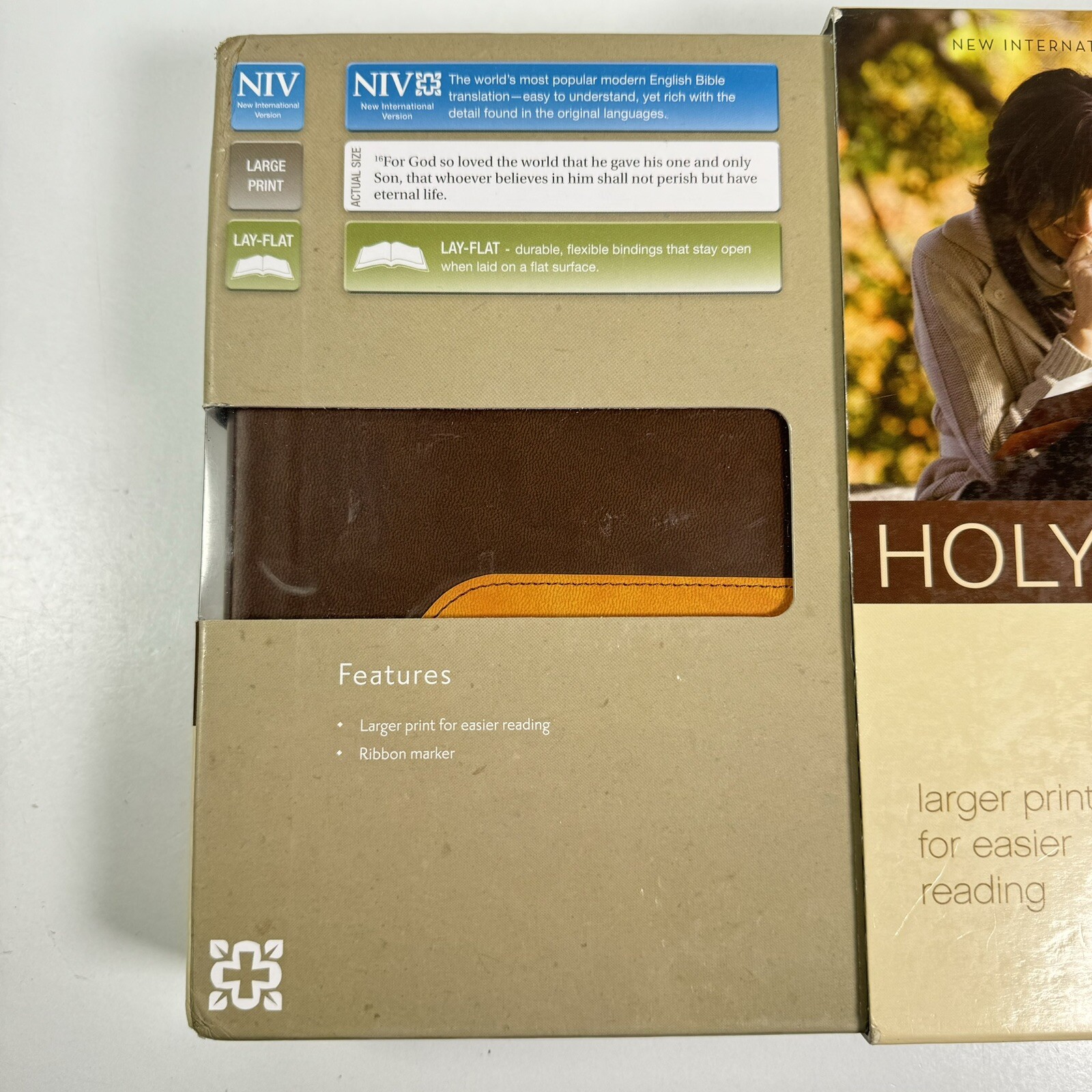 Zondervan Bible NIV Large Print Italian DuoTone Chocolate Amber NIB