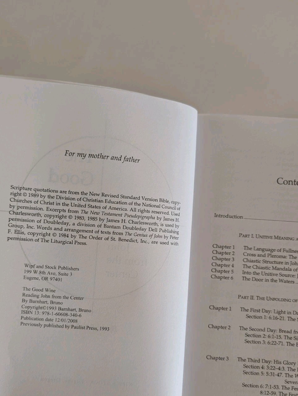 The Good Wine Reading John from the Center Bruno Barnhart Wipf & Stock 2008 SC V