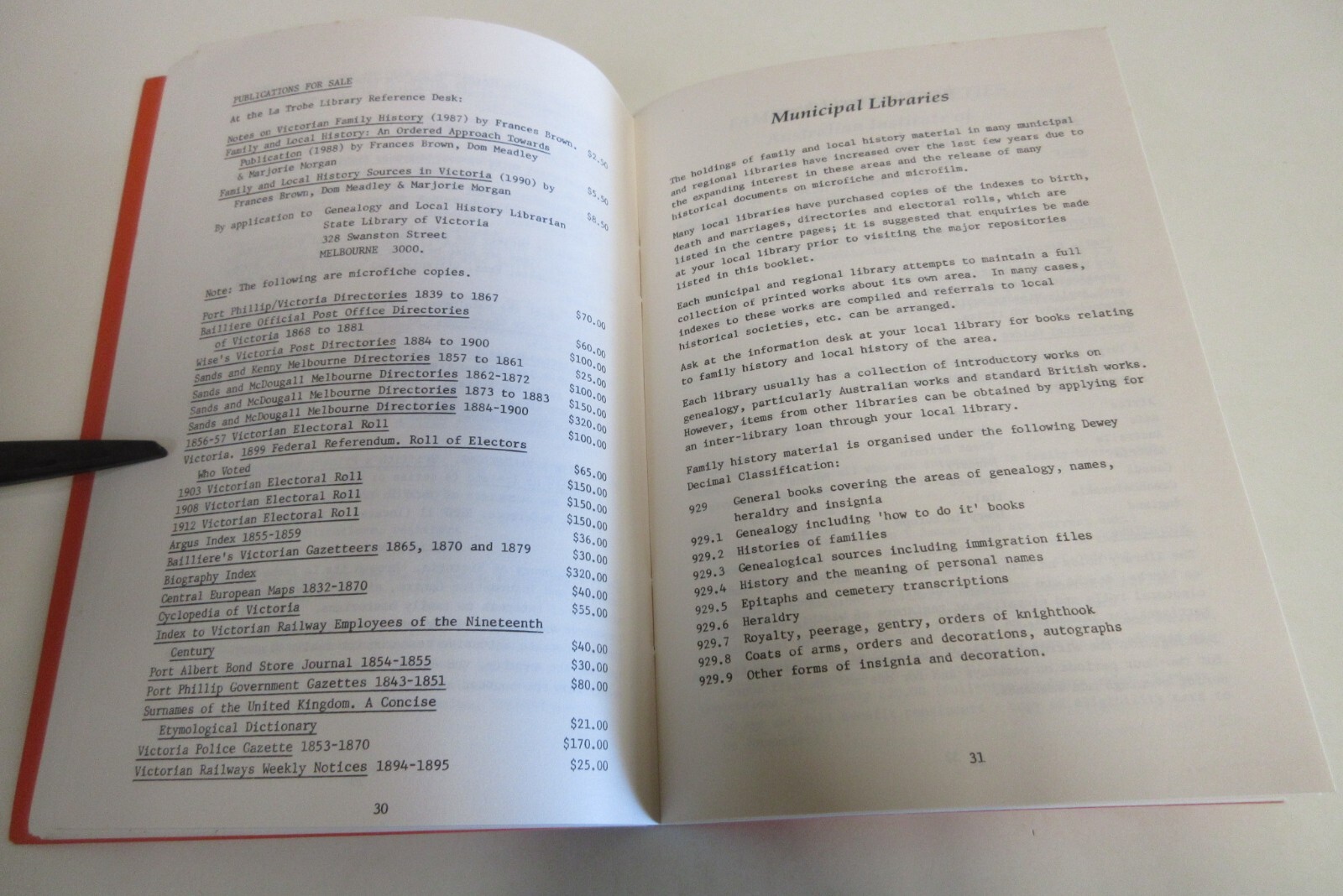 Family and Local History Sources in Victoria – Brown et al. – 106 Pages – 1990