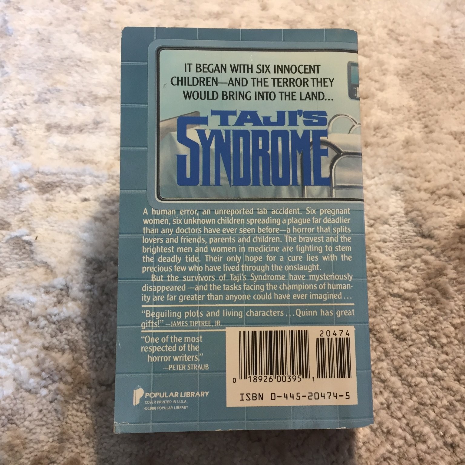 Taji’s Syndrome Chelsea Quinn Yarbro 1988 Popular Library Medical Thriller