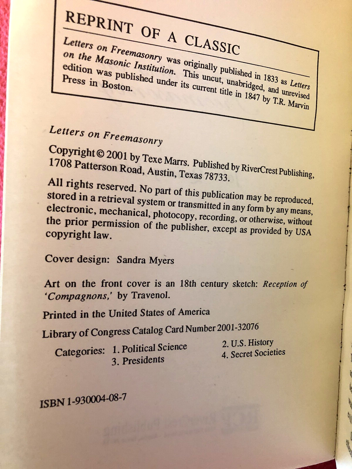 Letters on Freemasonry – 2001 Paperback
