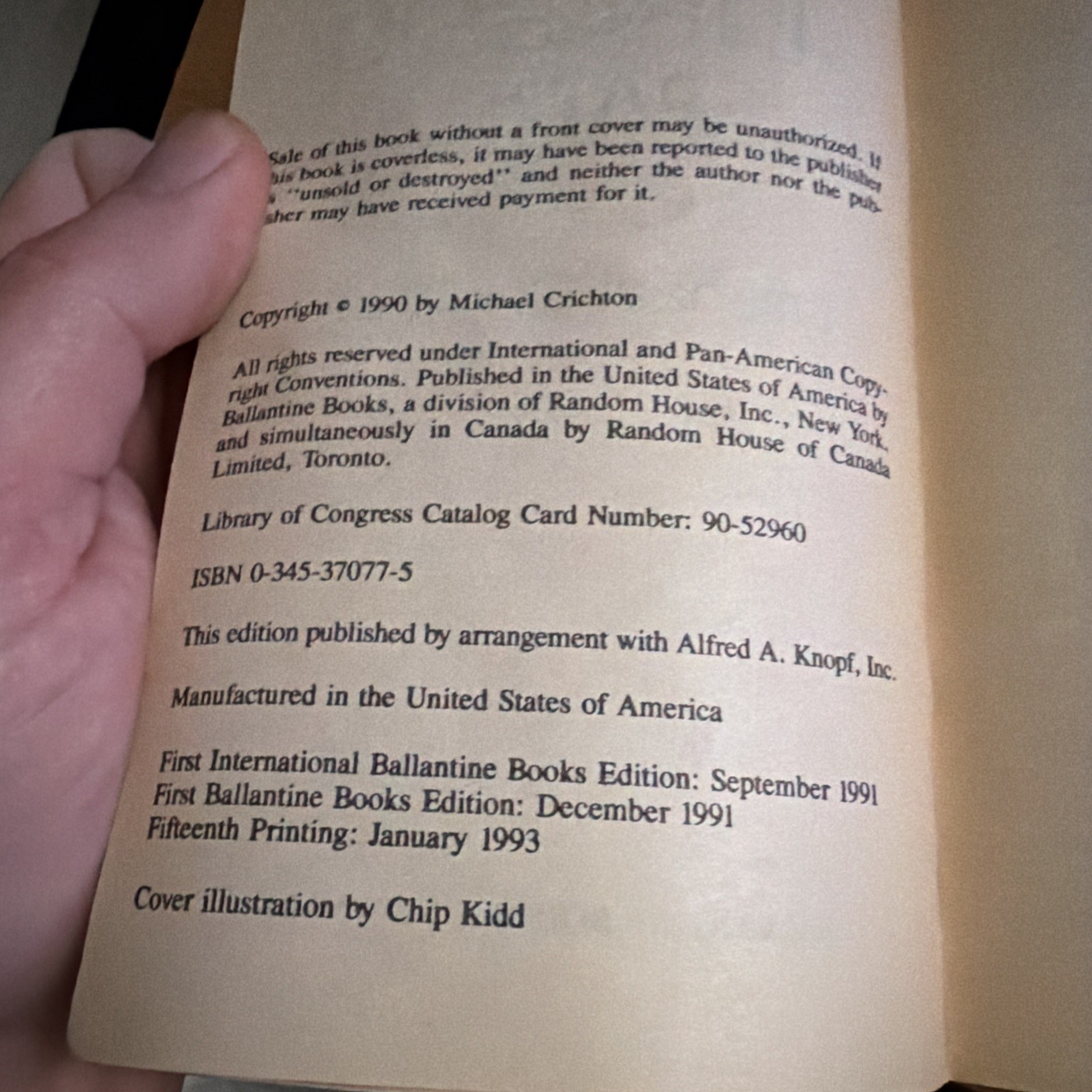 First Paperback Edition Jurassic Park by Michael Crichton (1993)
