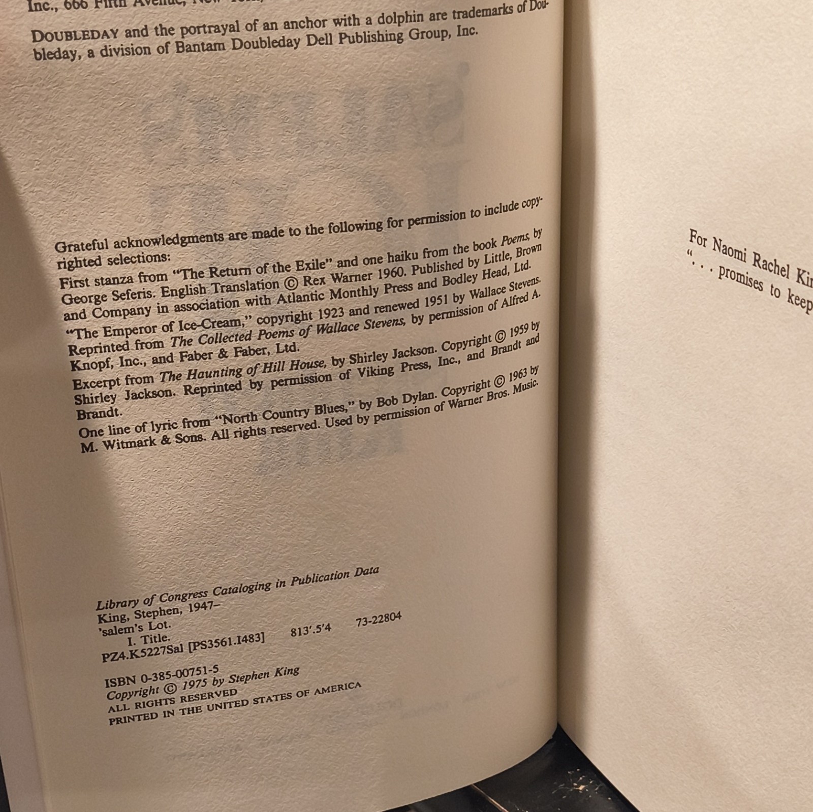 Stephen King ‘Salem’s Lot Book Club Edition w/ Dust Jacket Doubleday 1975