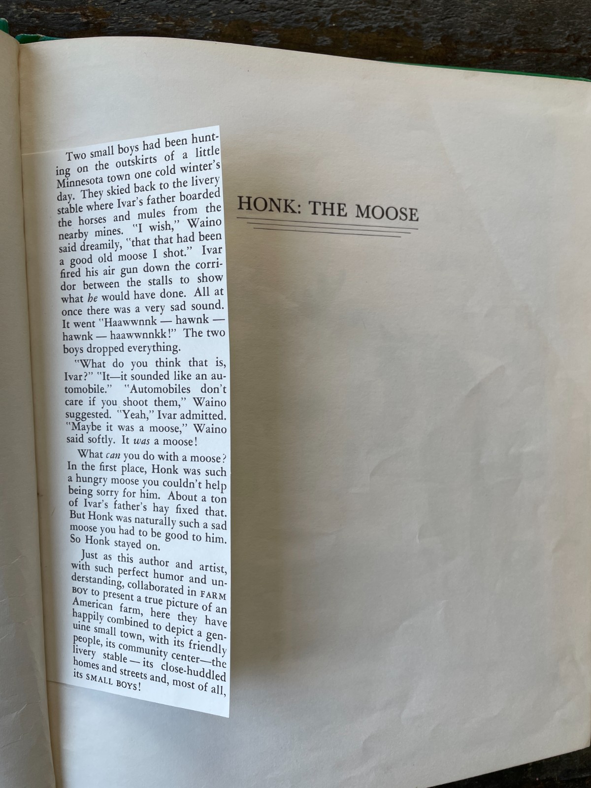 HONK THE MOOSE by Phil Stong, 1966 HC ~ Collectible!