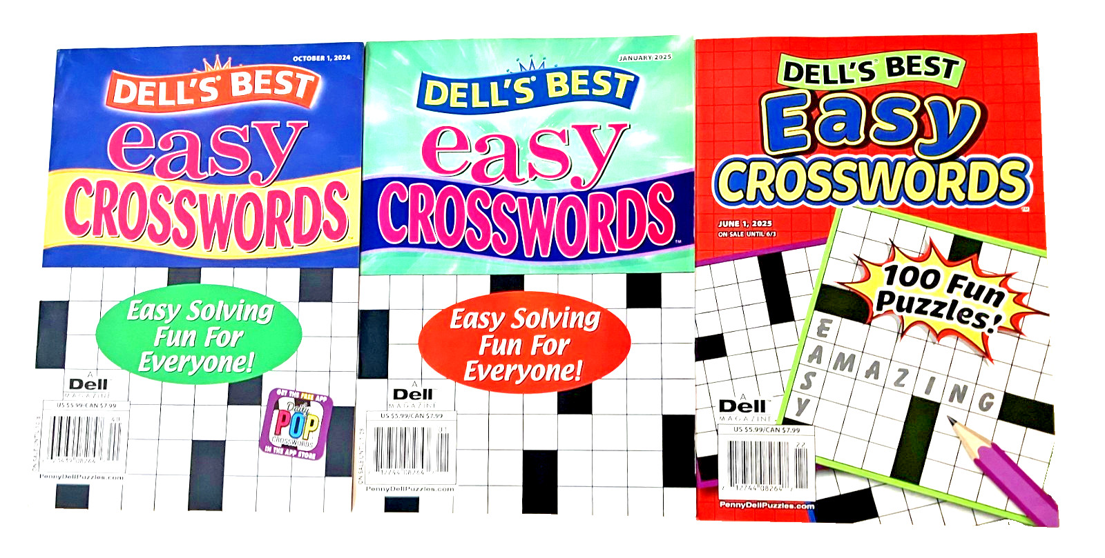 NEW Lot of 3 Penny Press Dell’s Best All Easy Fun Crossword Puzzle Books