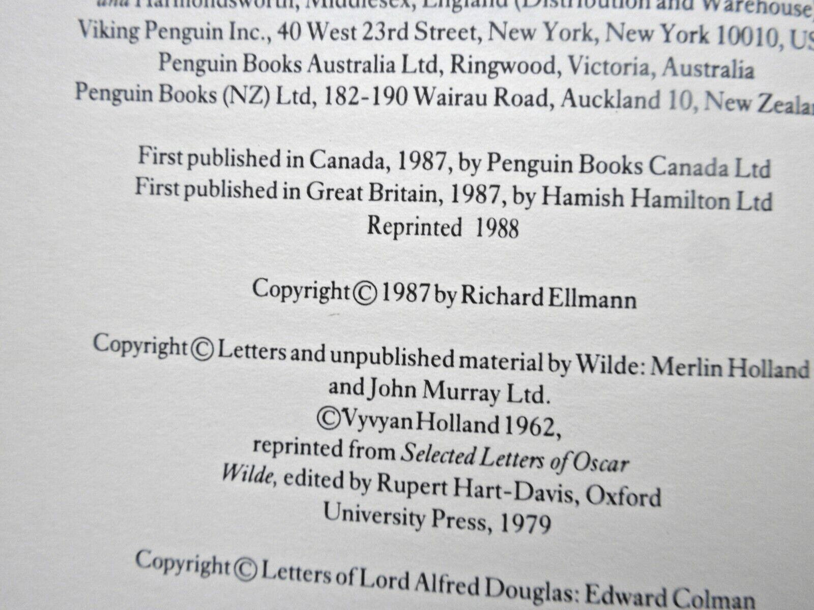 OSCAR WILDE 1988 UK hardcover biography by Richard ELLMANN HCDJ 632 pages