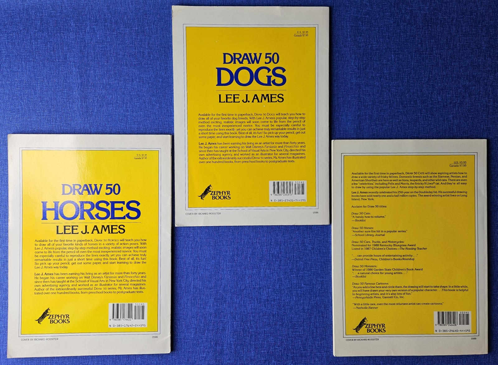 Draw 50 Animals Books Lot Lee J Ames Horses Cats Dogs Step-by-Step Drawing