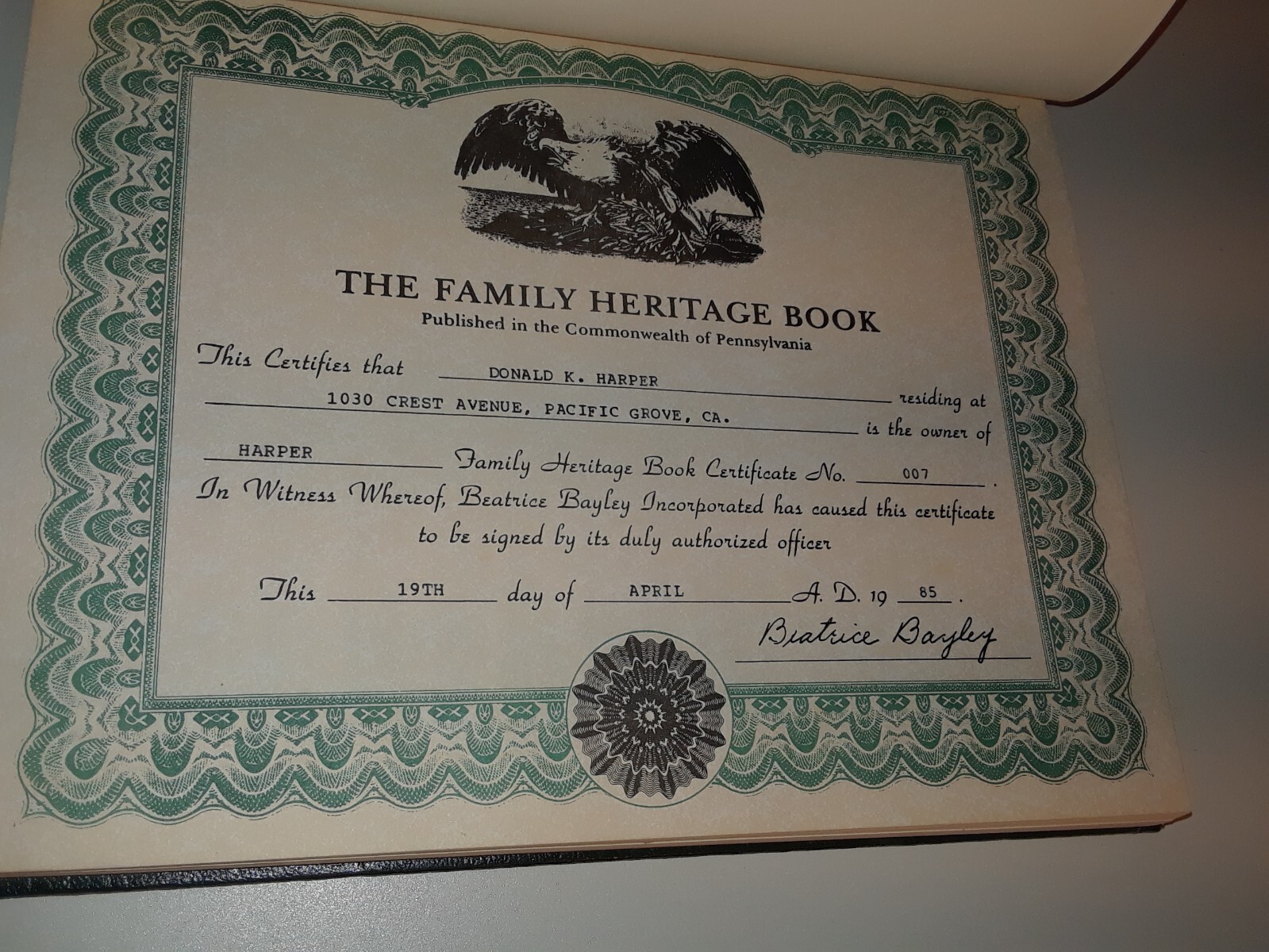 The Harper Family Heritage Book 007 by Beatrice Baily VG+ Hardcover Faux Leather