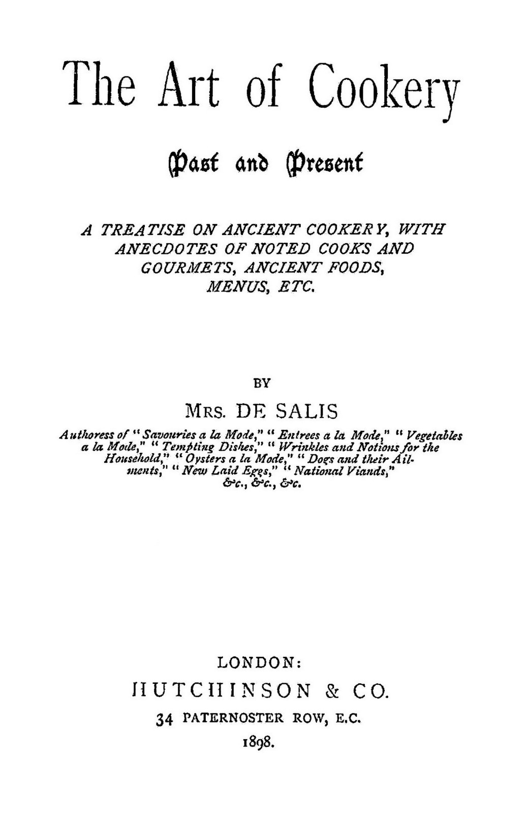 1898 The Art Of Cookery Past And Present 194 Pages