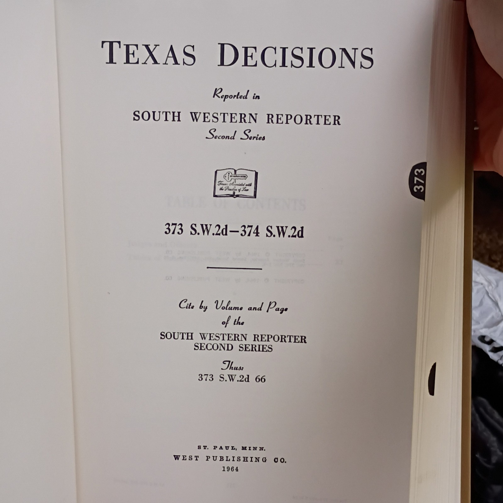 West Publishing South Western Reporter 2d 373-374 (1964) HC Texas Case Law