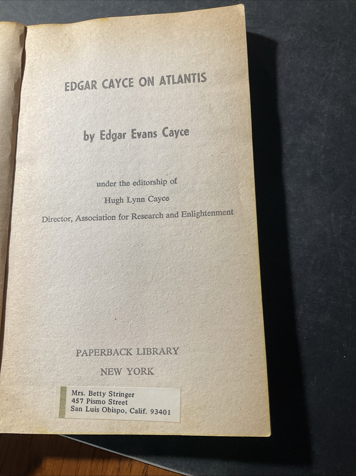 Edgar Cayce on Atlantis Edgar Evans Cayce, B1270