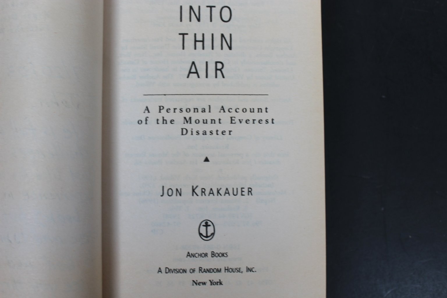 Into Thin Air Jon Krakauer 1998 First Anchor Edition Inscribed Everest Random