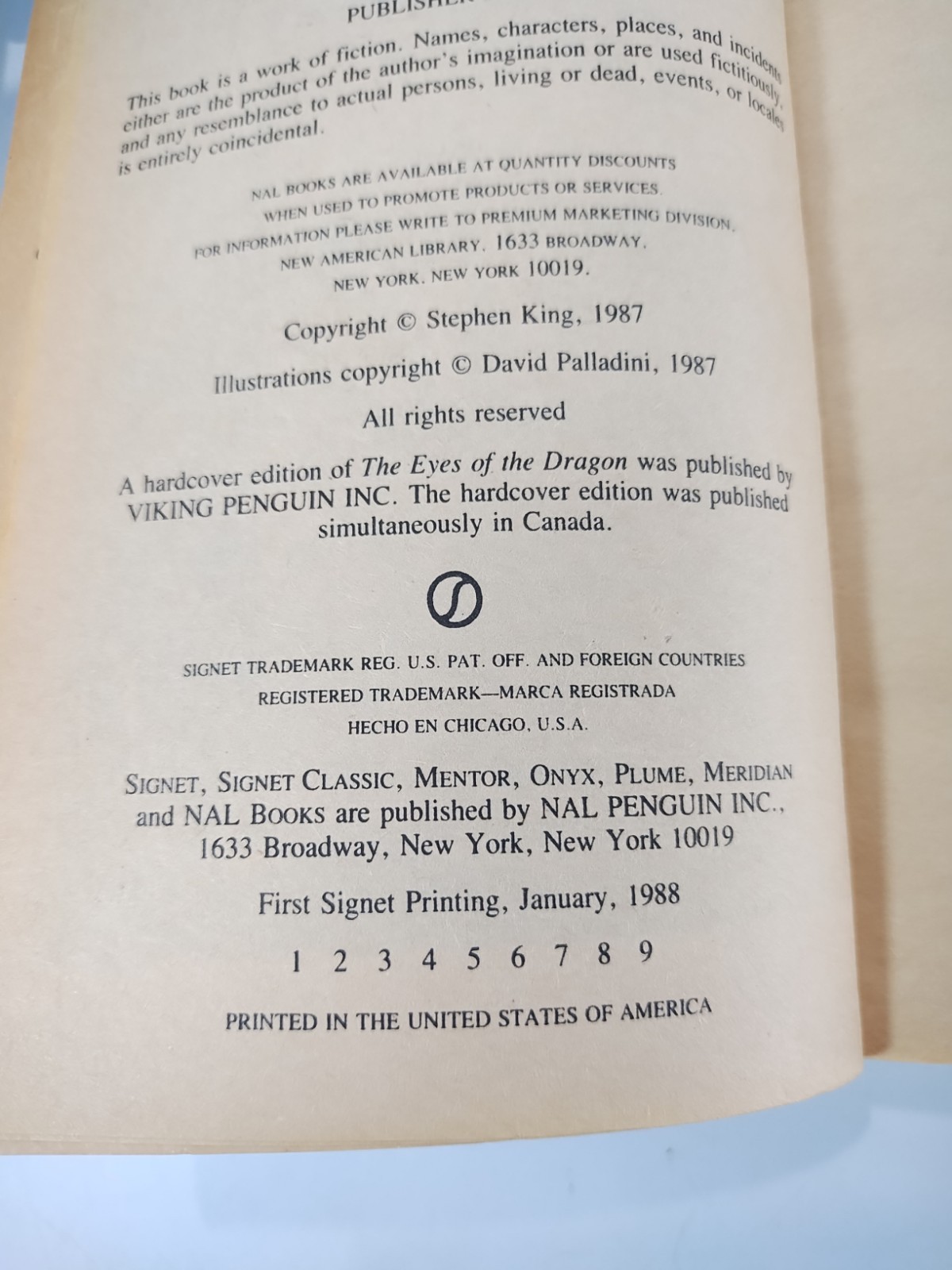The Eyes of the Dragon by Stephen King Vintage 1988 First Signet Edition Fantasy