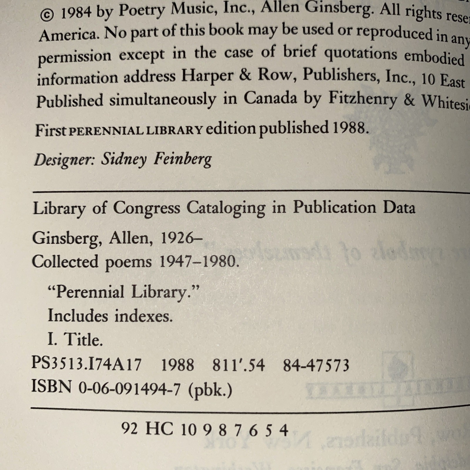 Allen Ginsberg / COLLECTED POEMS 1947-1980 / First Edition/4th Print Vintage PB