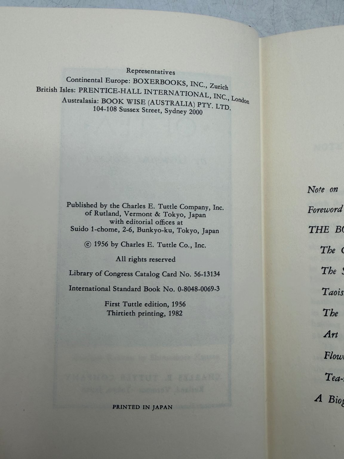 The Book of Tea Okakura Kakuzo 1982 30th Printing Japanese Culture Tuttle