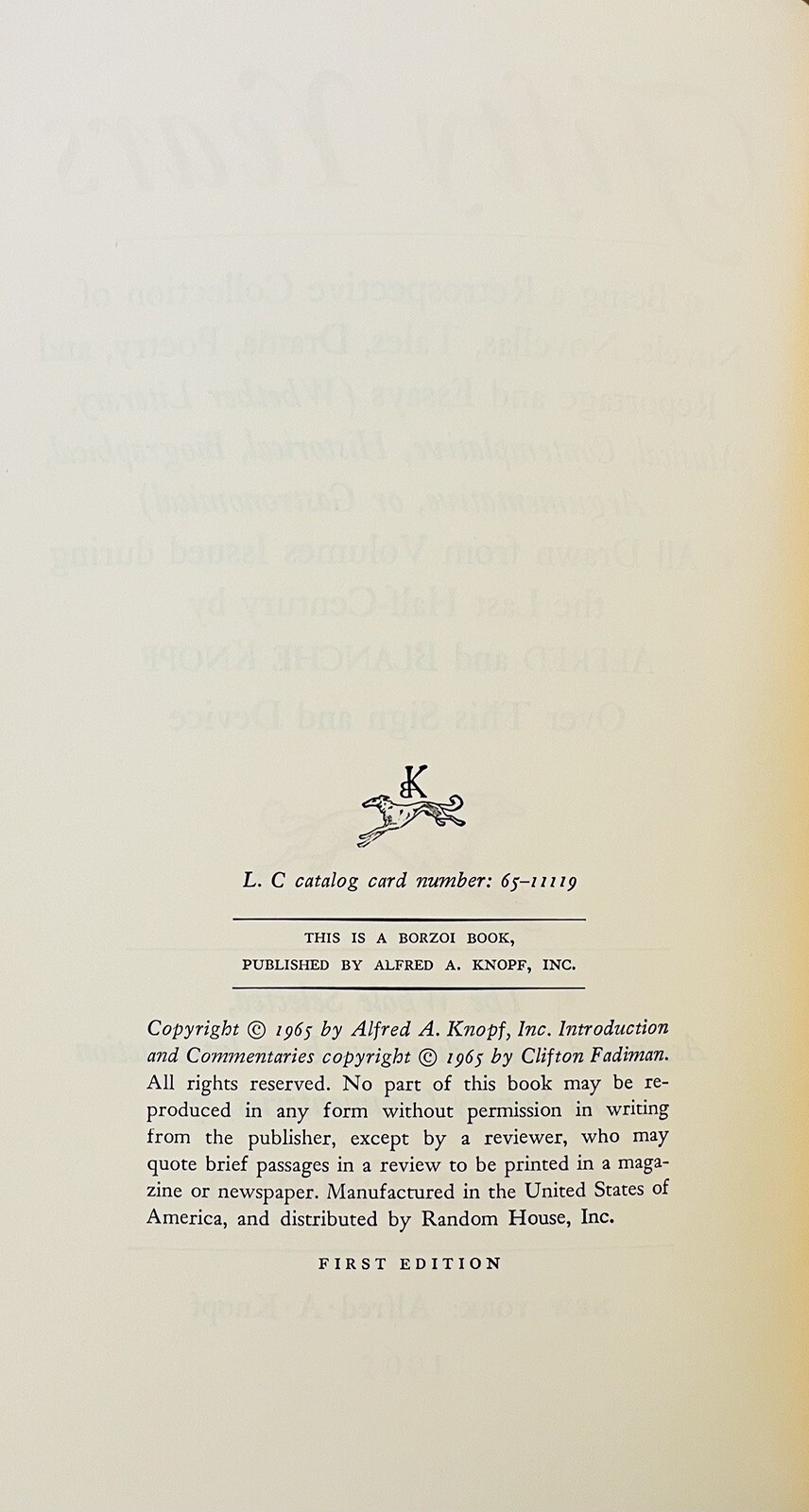 📚 Fadiman – FIFTY YEARS – Borzoi Books 1915-1965 Knopf 1st Edition