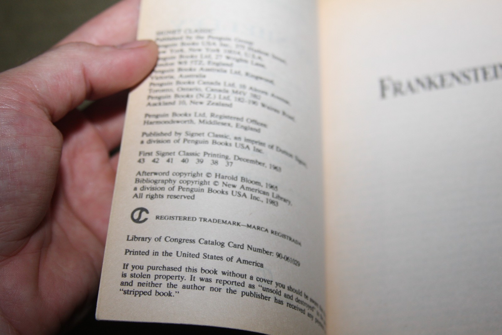 Frankenstein by Mary Shelley 1983 PB 37th Print Signet Classic