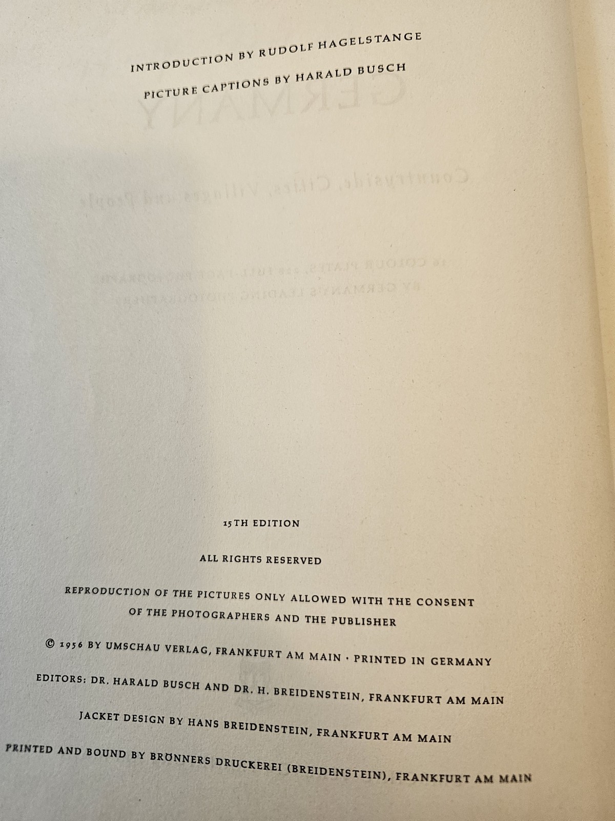 Germany Countryside, Cities, Villages, People 19th Edition 1956 Hardback Book